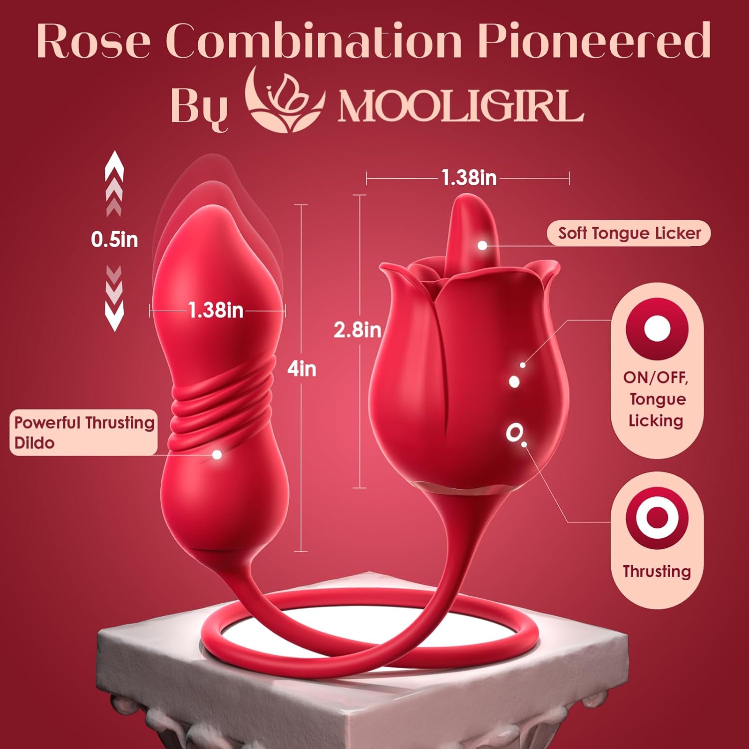 Rose Tongue Licking Toy with Thrusting Vibrator & Smart APP Control for Personalized Pleasure #Pussy Licking