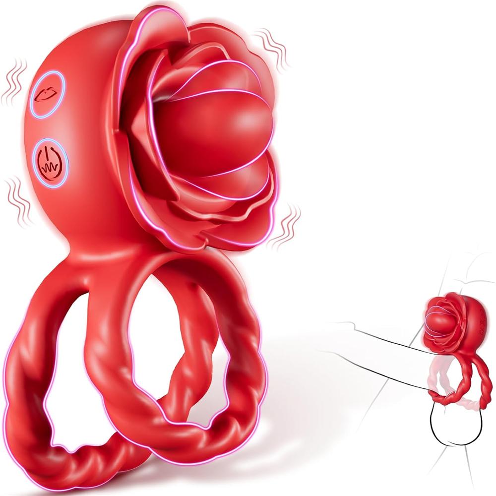 Penis Ring Tongue Vibrator with 10 Licking & 10 Vibrating Modes