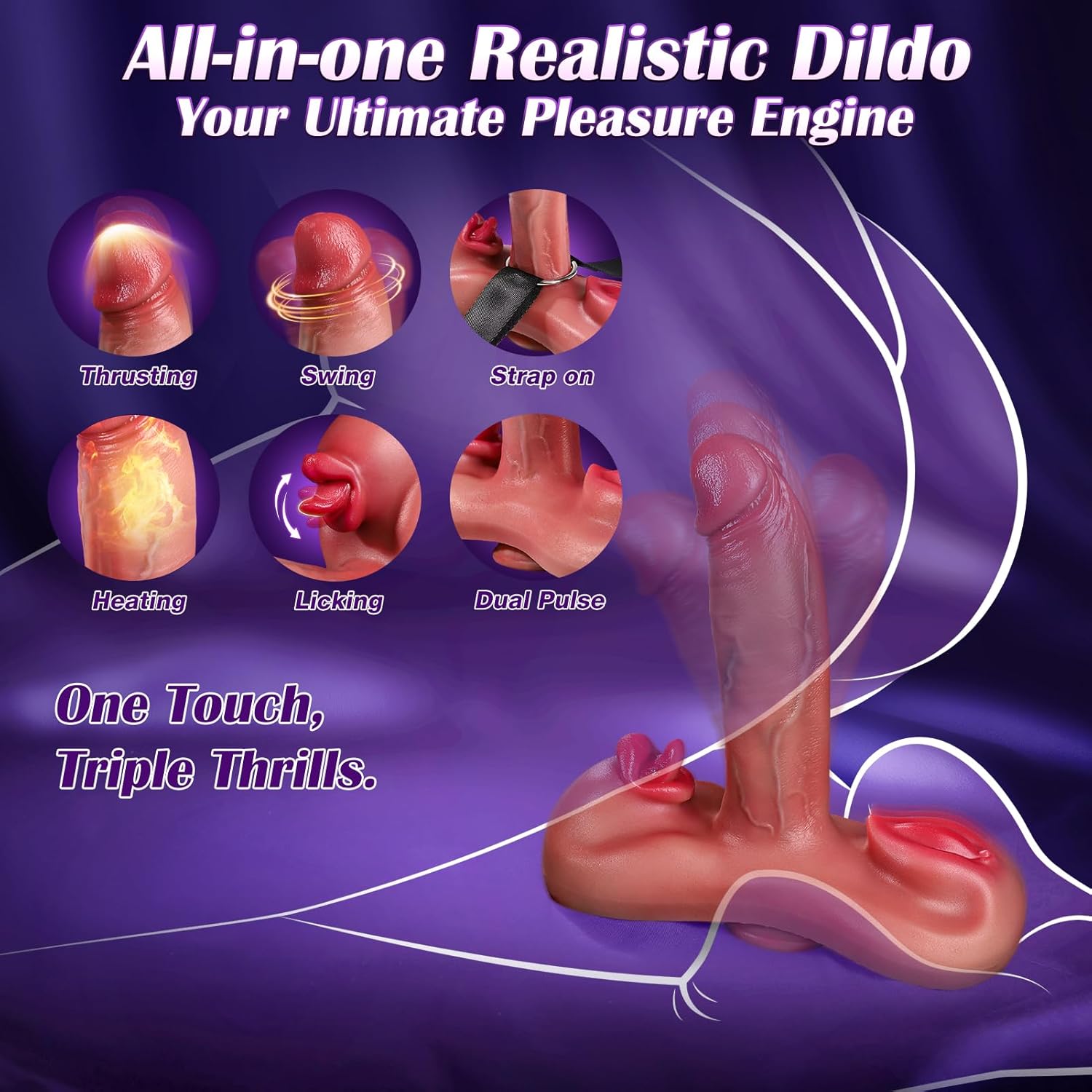 6 in 1 Thrusting & Vibrating & Heating Thick Riding & Sitting Realistic Dildo Strap On