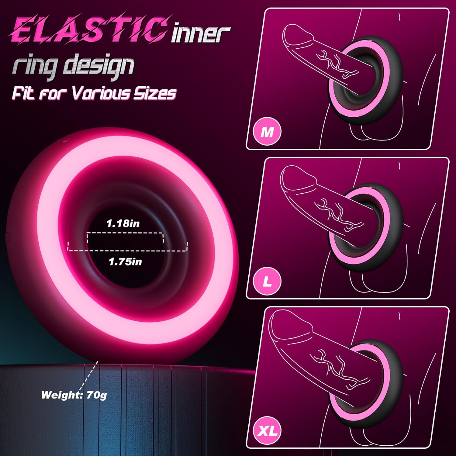 Unique Adaptive Inner Ring with Sexy Light Vibrating Cock Ring