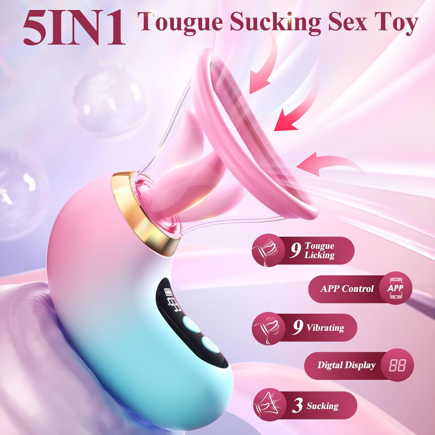5-in-1 Sucking, Vibrating, and Licking Vibrator with APP Control and LCD Display