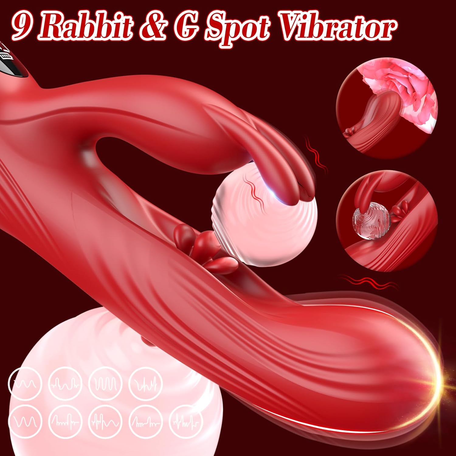 Triple Stimulation LED Screen Display 9 Vibrations & 9 Tapping Rabbit Vibrator