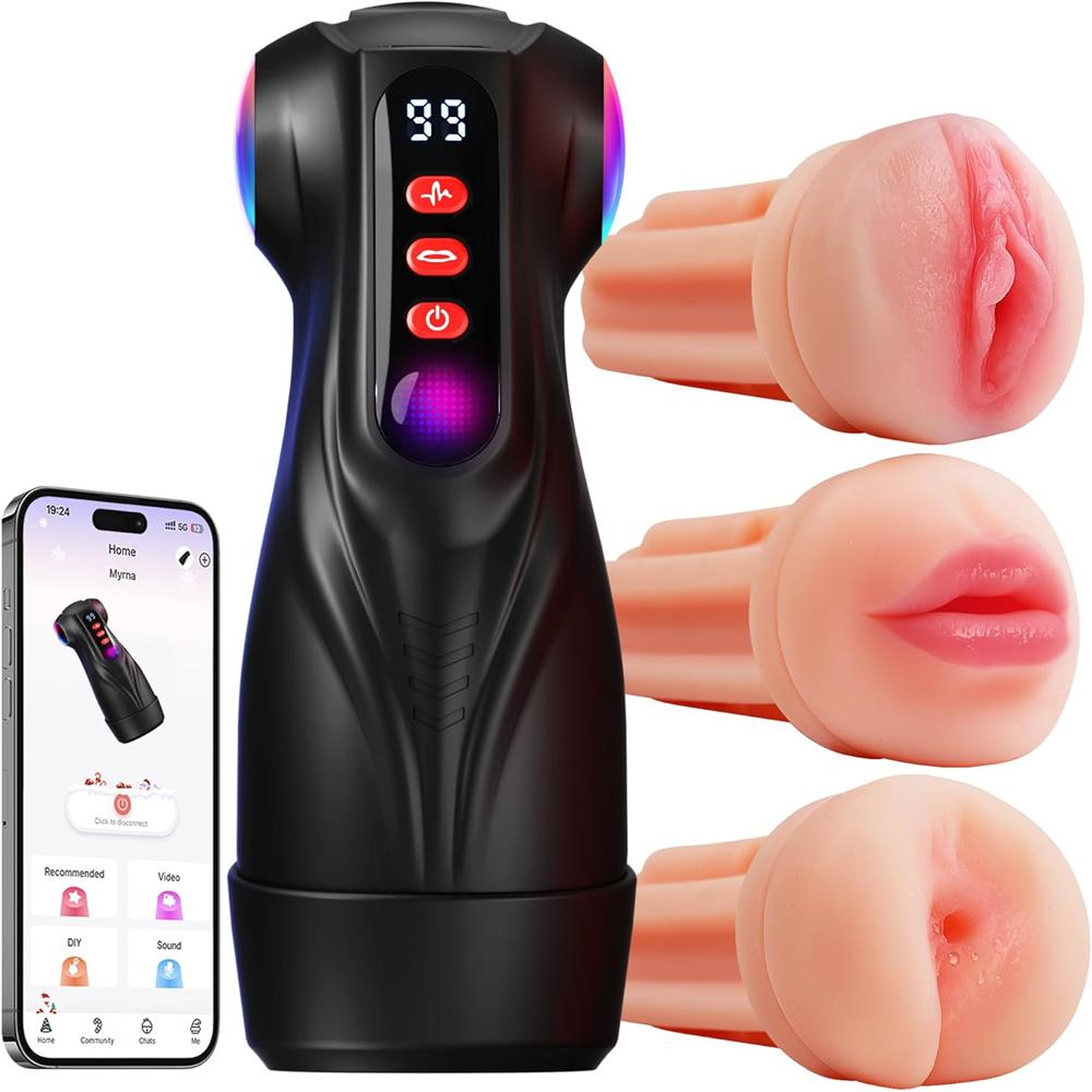 Colorful Lighting Male Stroker App-Controlled Vibrating & Suction Blowjob Masturbator