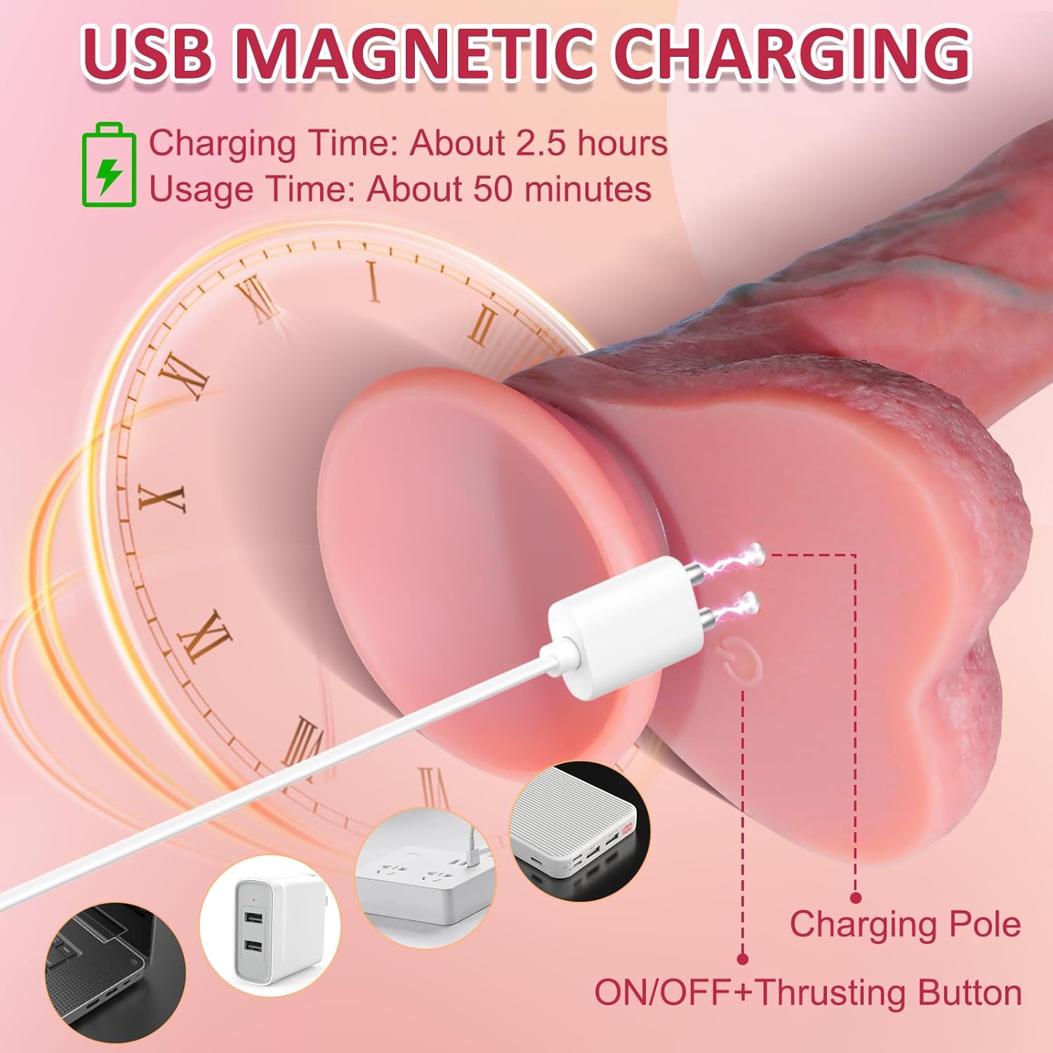 Pro-Bang Sex Machine Thrusting Realistic Dildo Vibrator with Pussy Rubbing & Heating