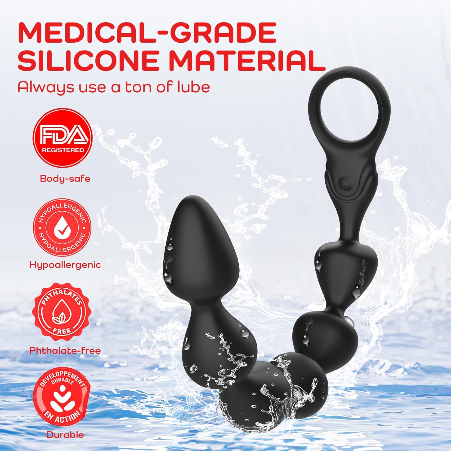 14.4 Inch Ultra-Soft Liquid Silicone Rechargeable Flexible Vibrating Anal Beads