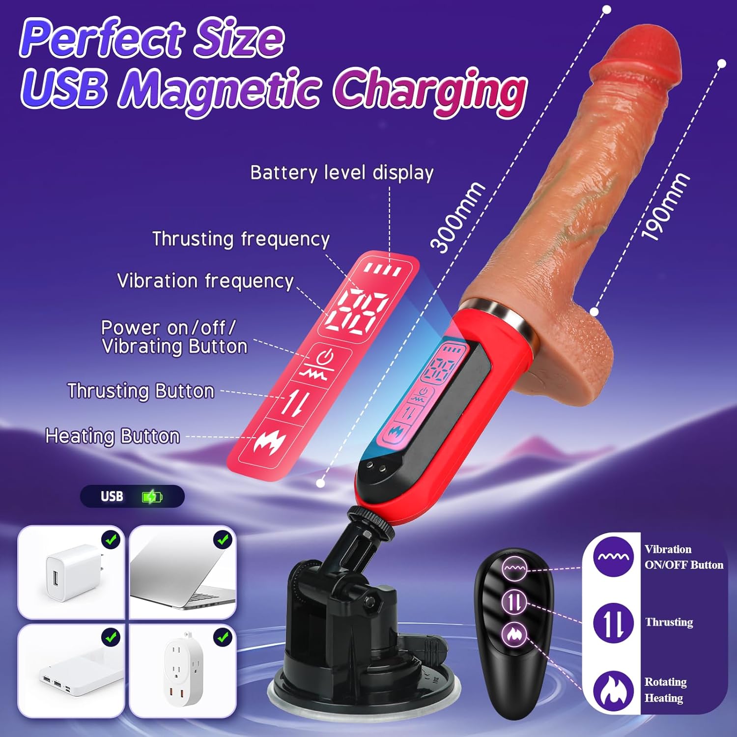 2025 Upgraded 6 in 1 Automatic Thrusting Sex Machine Fast Heating Dildo Vibrator