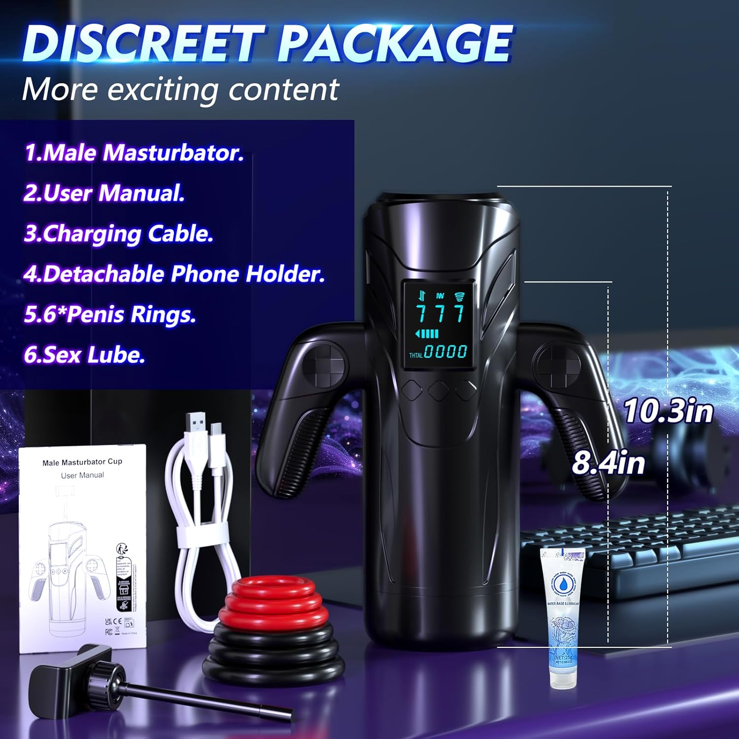 9 in 1 Gamepad Thrusting Male Masturbator with Vertical Stimulation & Phone Holder