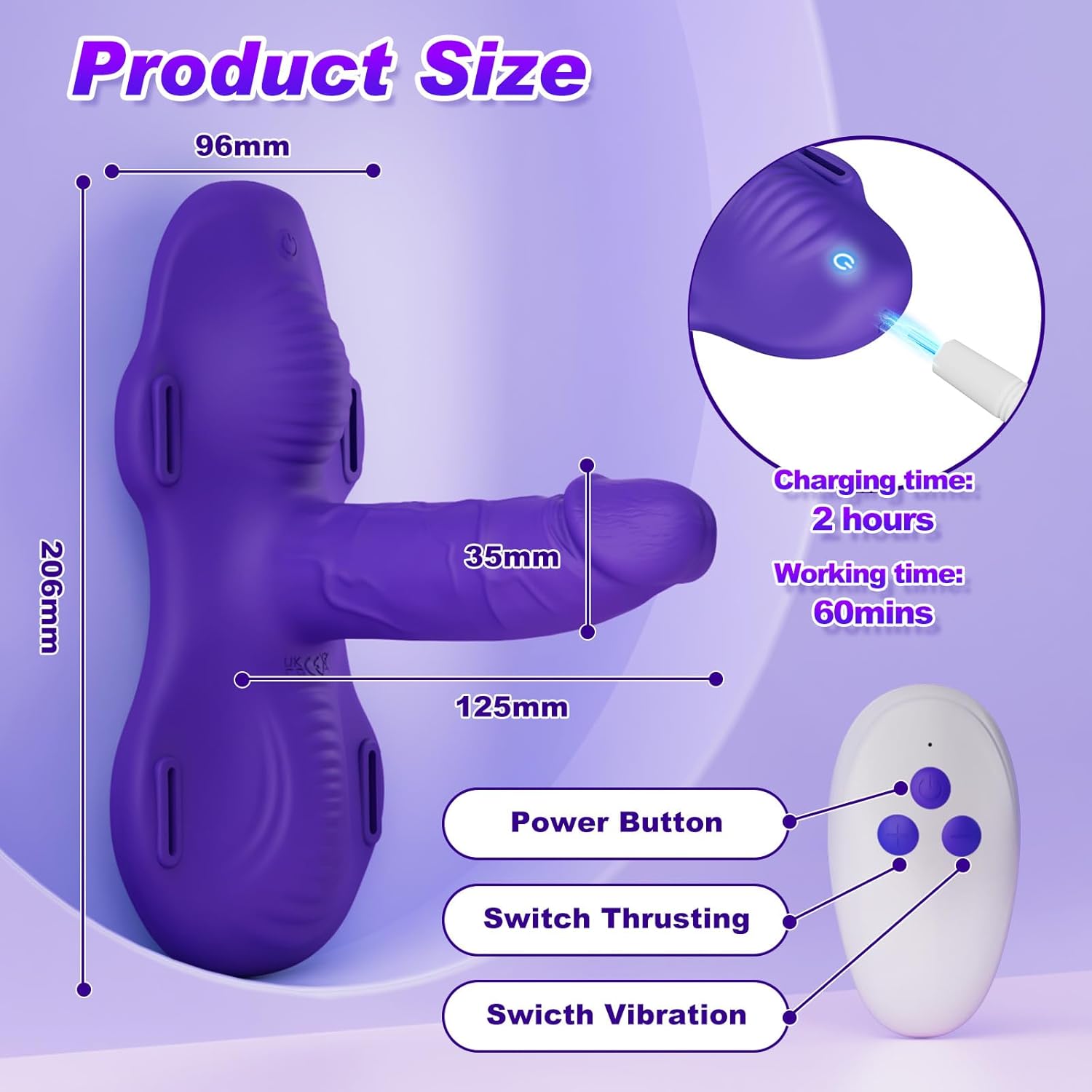 Strap On Thrusting Dildo Riding Vibrator with 12 Thrusting & Vibrating Modes
