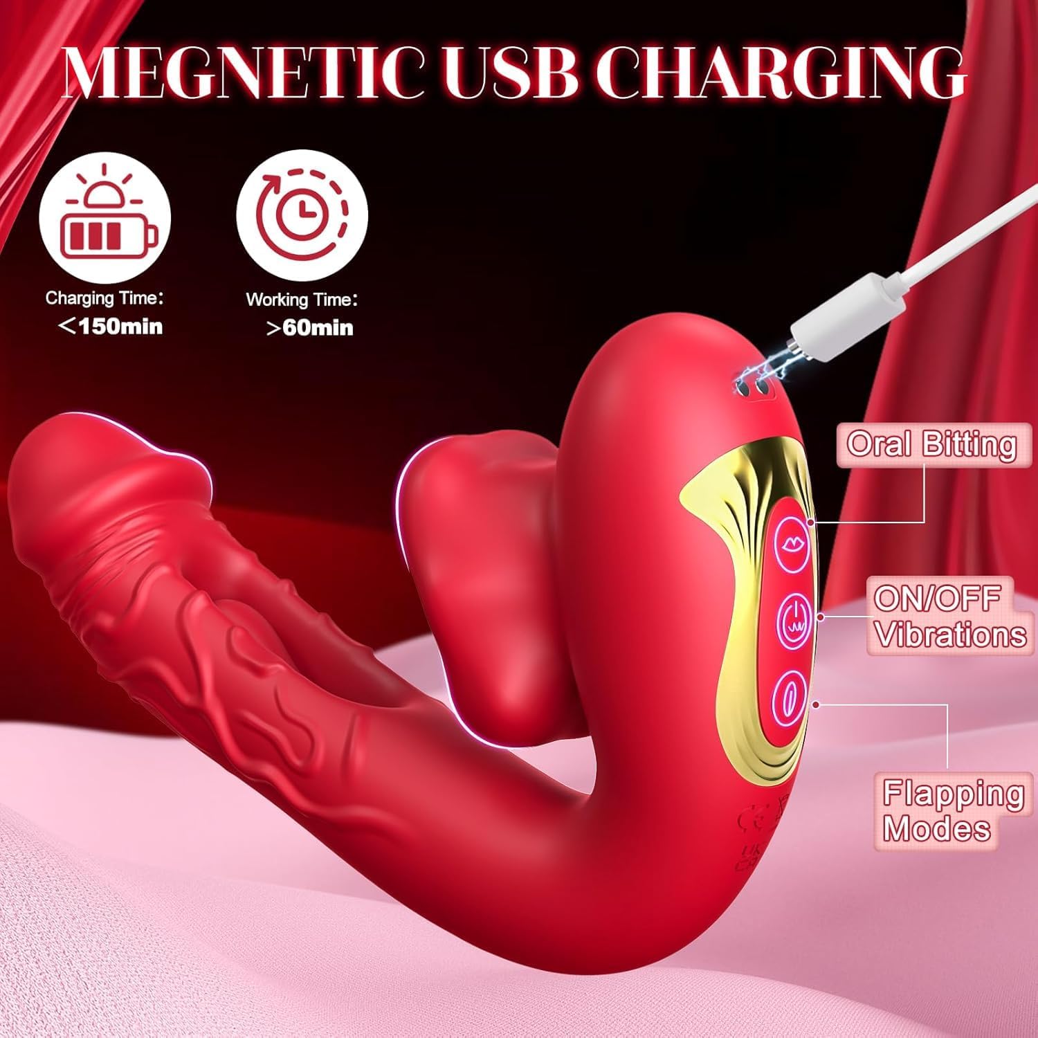 Newly Upgraded 4-in-1 G Spot Dildo Vibrator with 10 Flapping & Vibrating & Licking Biting Modes