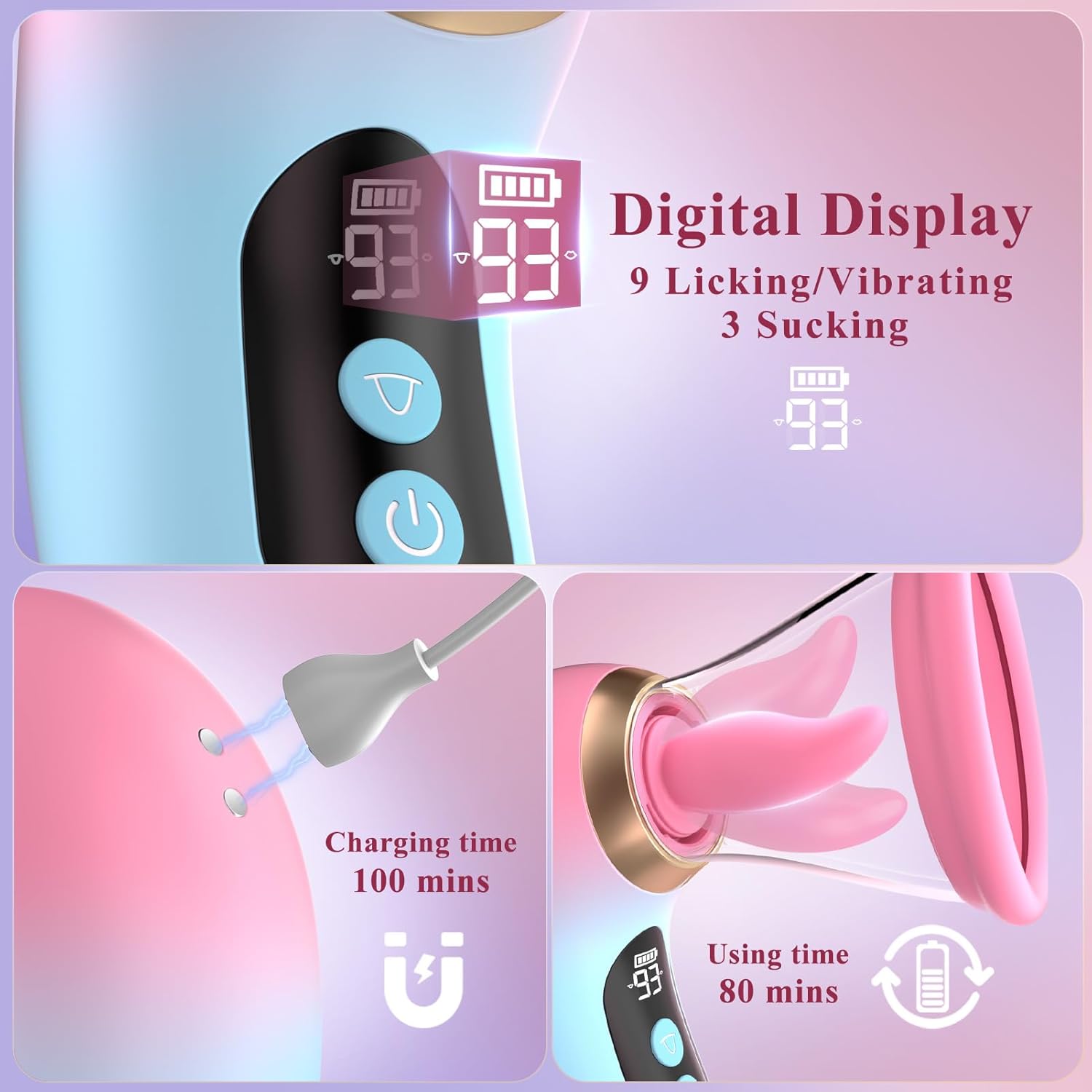 5-in-1 Sucking, Vibrating, and Licking Vibrator with APP Control and LCD Display