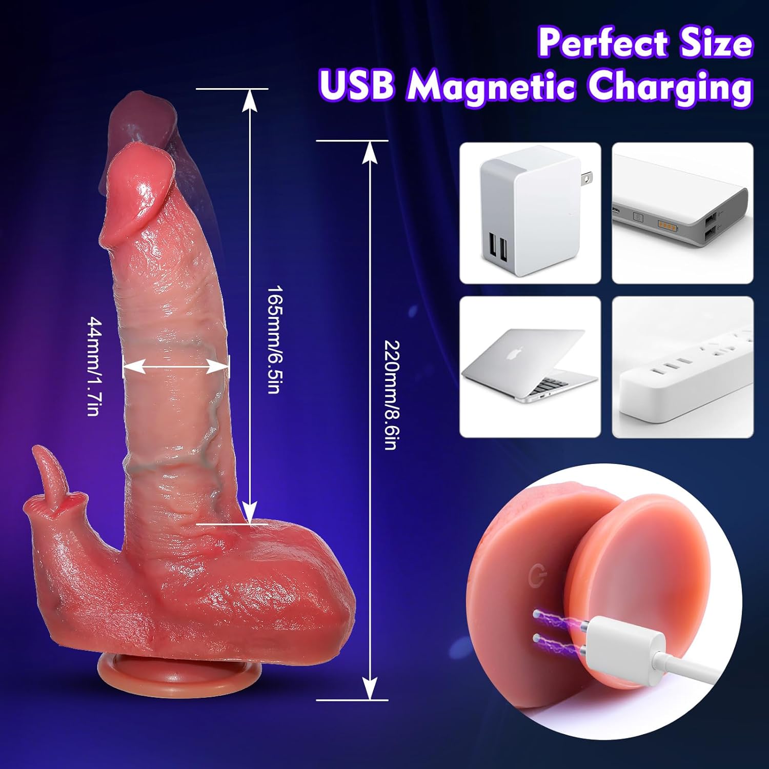 Deluxe 8.6" Thrusting Realistic Dildo Vibrator with Heating & Rabbit Tongue