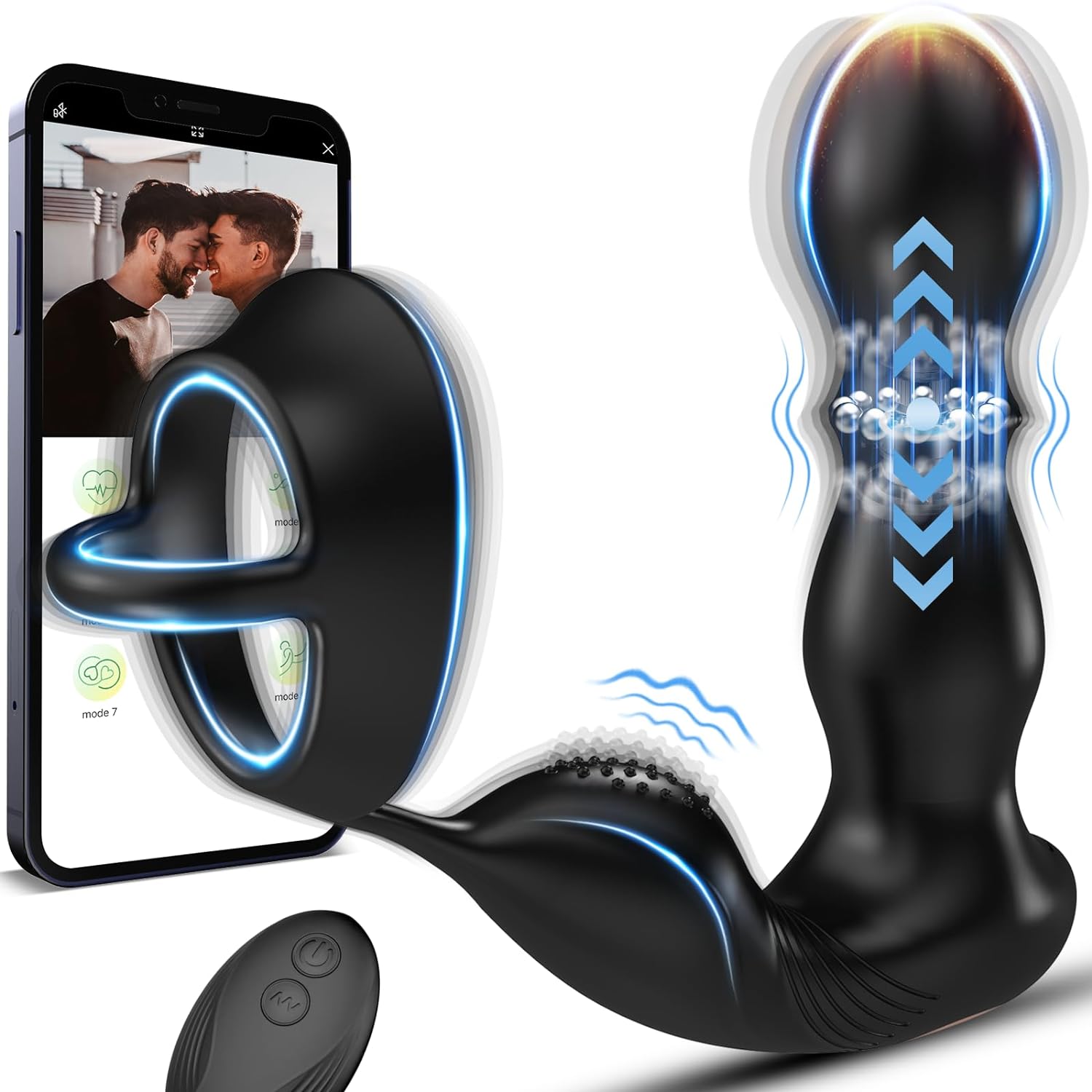 Vibrating & Rolling Anal Plug Vibrator with Cock Ring 4.2 Inch