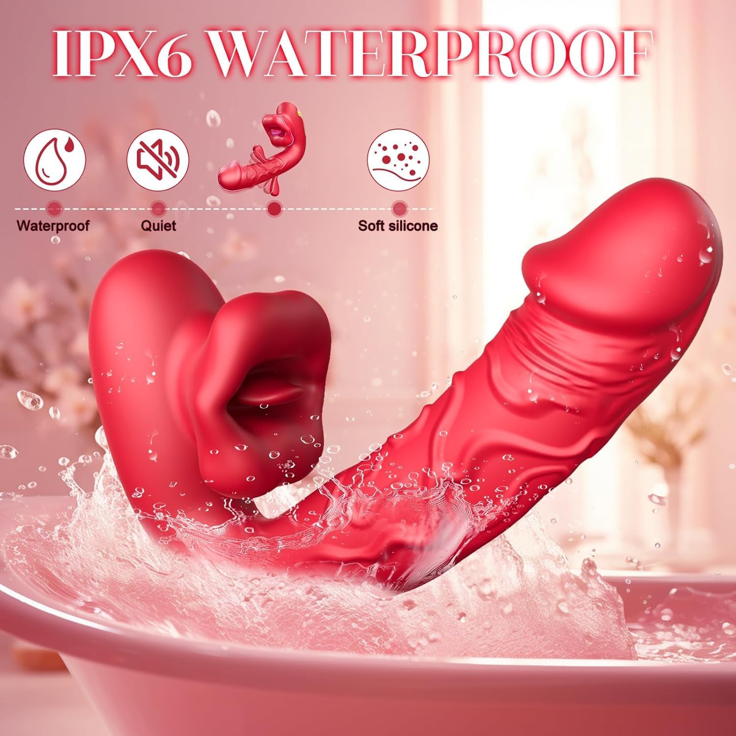 Newly Upgraded 4-in-1 Passionate G Spot Dildo Vibrator with 10 Flapping & Vibrating & Licking Biting Modes