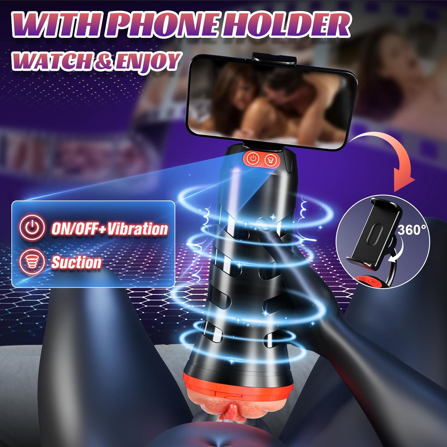 Pocket Pussy Stroker with App Sync, Suction & Vibration, and Phone Holder
