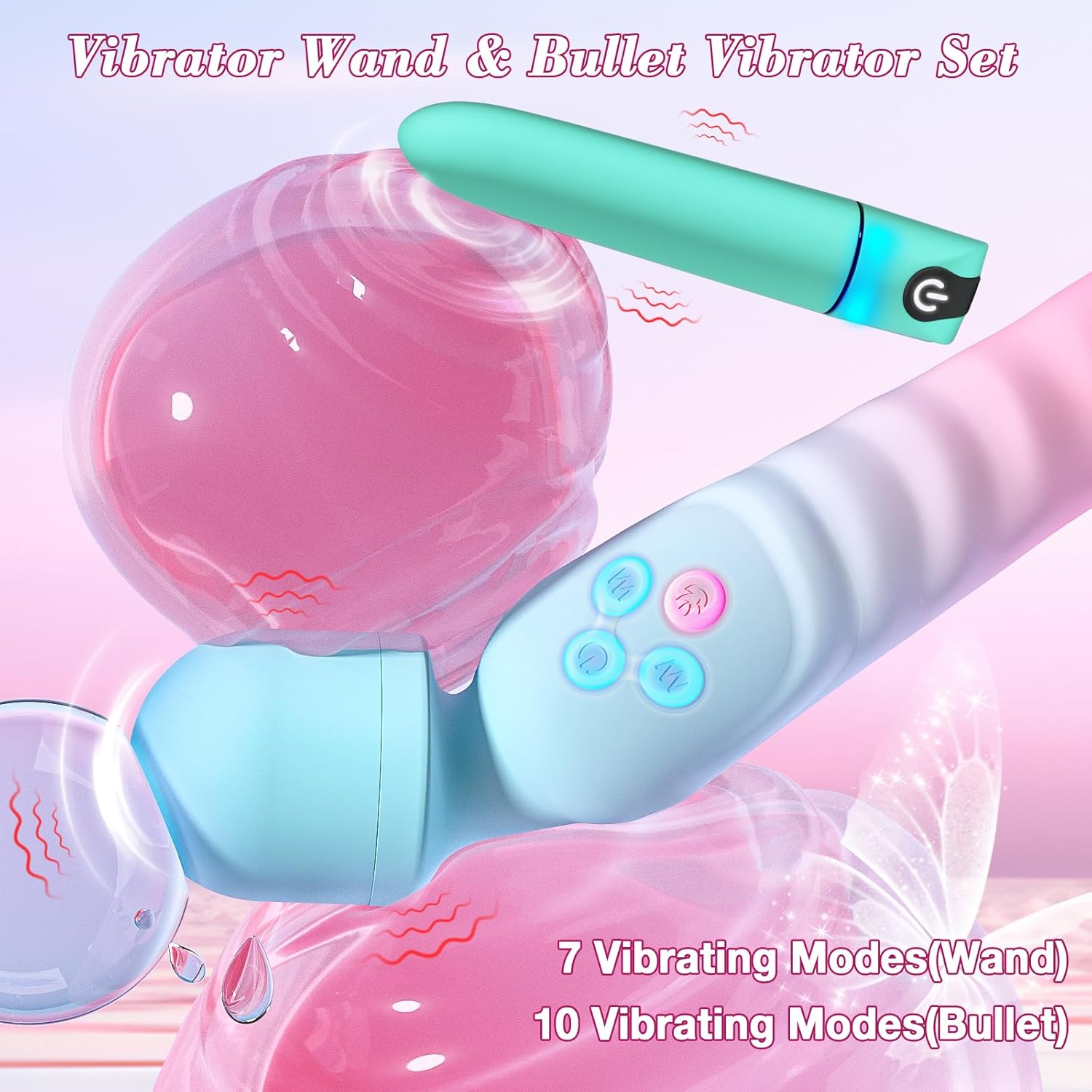 Waterproof Heating Wand Massager & Bullet Vibrator Set