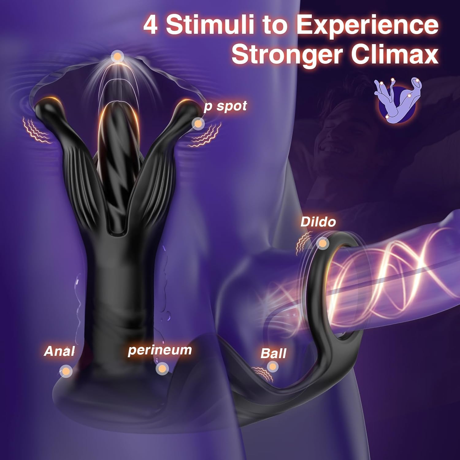 Anal Trainer, Prostate & Cock Ring with 9 Tension Shock Flapping Thrusting Vibrating