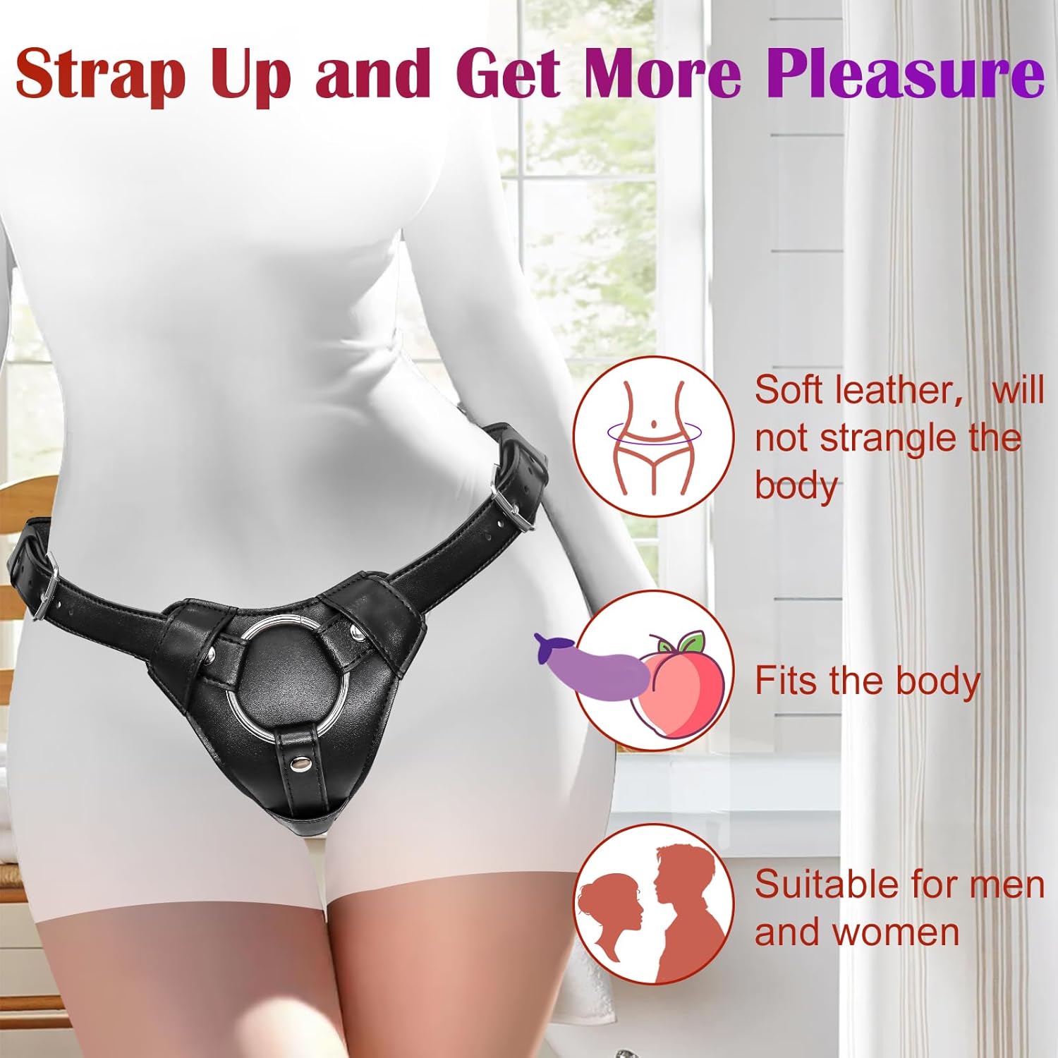 Adjustable Leather Strap On Harness for Couples