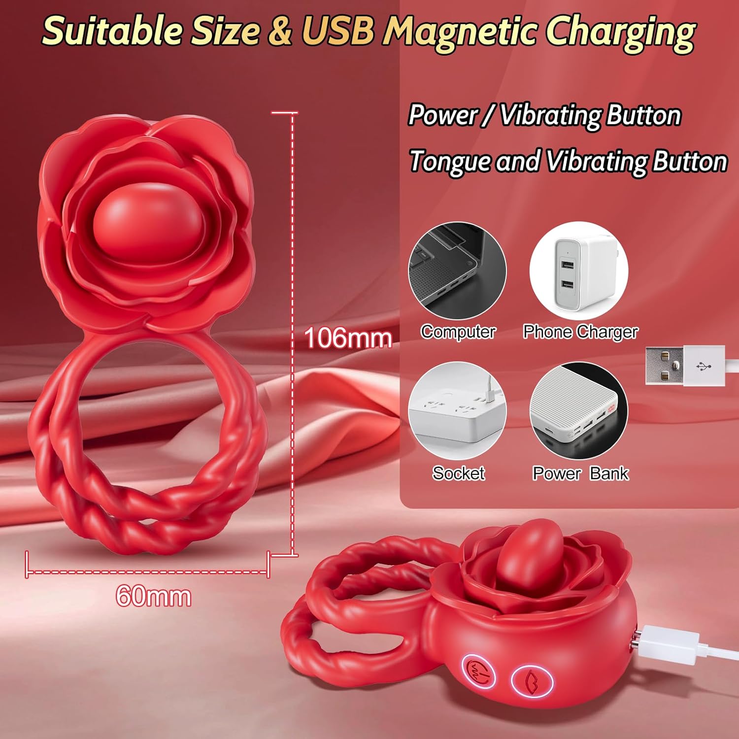 Penis Ring Tongue Vibrator with 10 Licking & 10 Vibrating Modes
