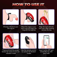 Vibrating Chastity Cage - Male Chastity Devices Cock Cage with 10 Vibrations, App & Remote Control