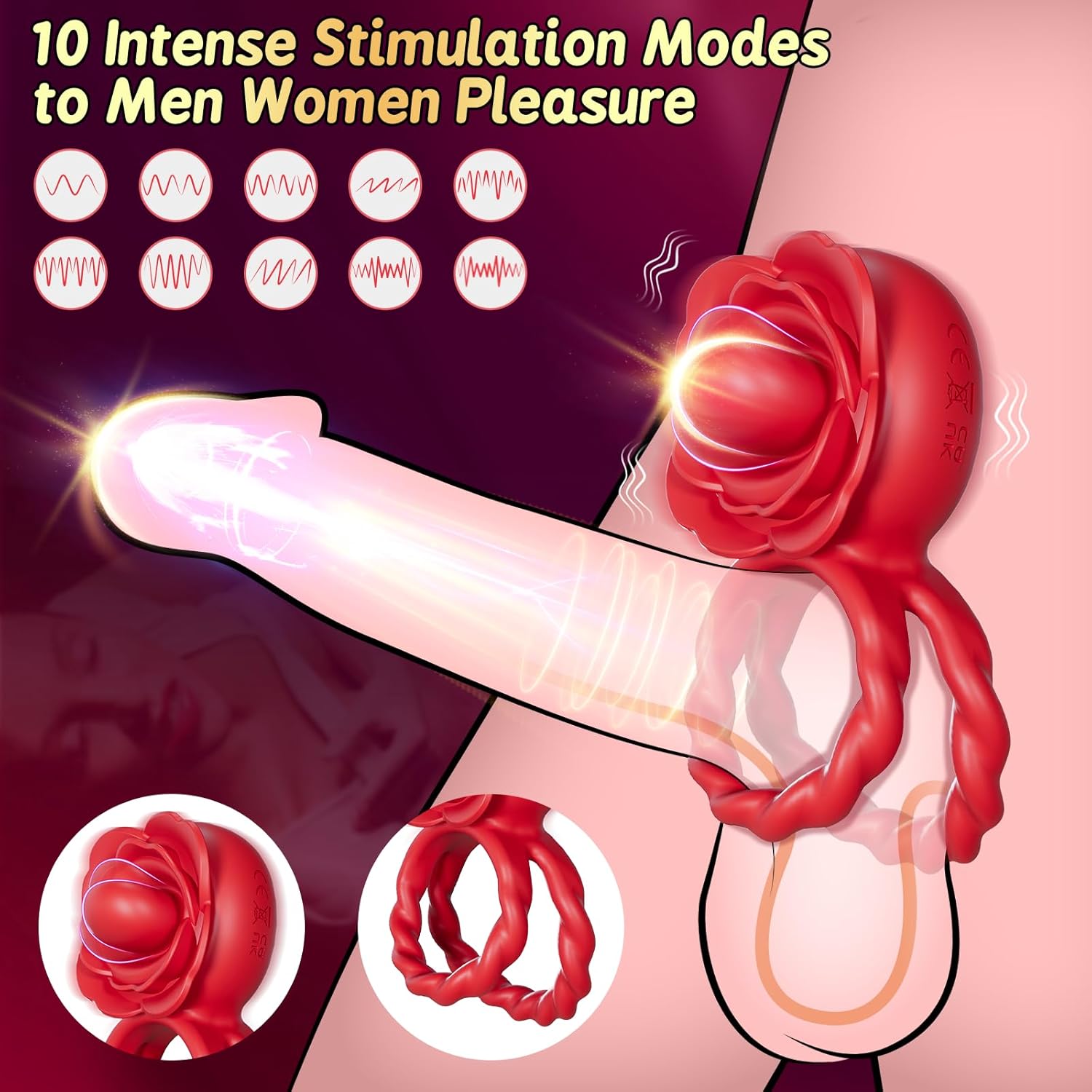 Penis Ring Tongue Vibrator with 10 Licking & 10 Vibrating Modes