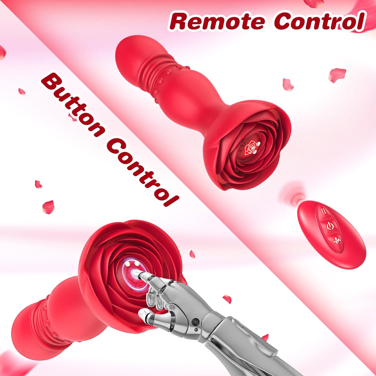Rose Base Design Thrusting Anal Plug Vibrator