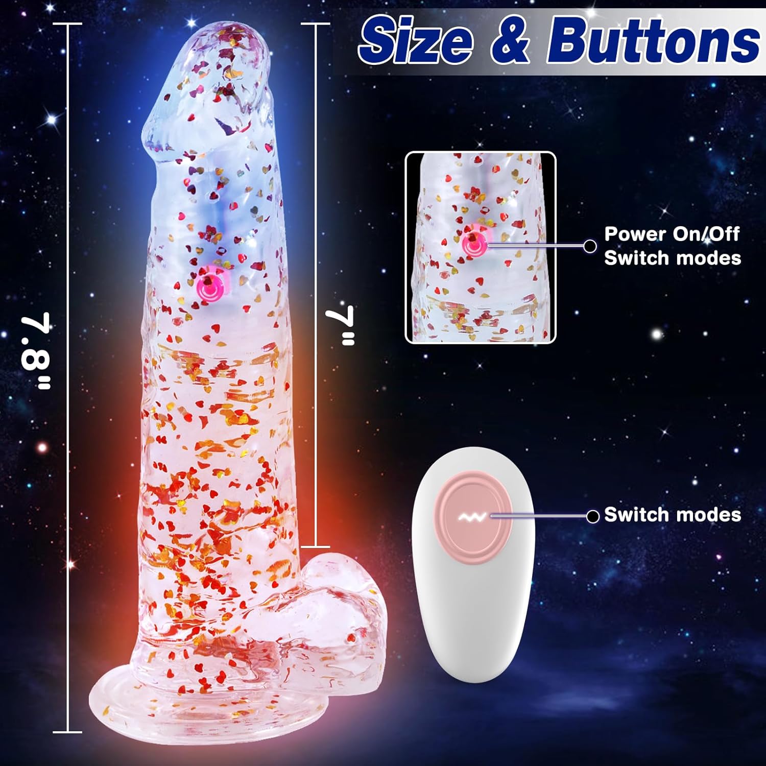 8.9" Colorful Luminous Glow Confetti Dildo with 7 Vibrating Modes & Remote