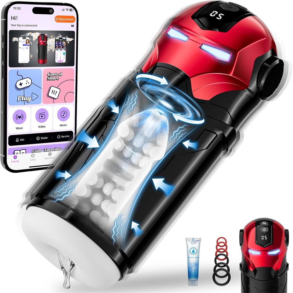 Iron Man 10 IN 1 Upgrade Rhythmic Pulses Male Masturbator with 5 Rub & 5 Vibration