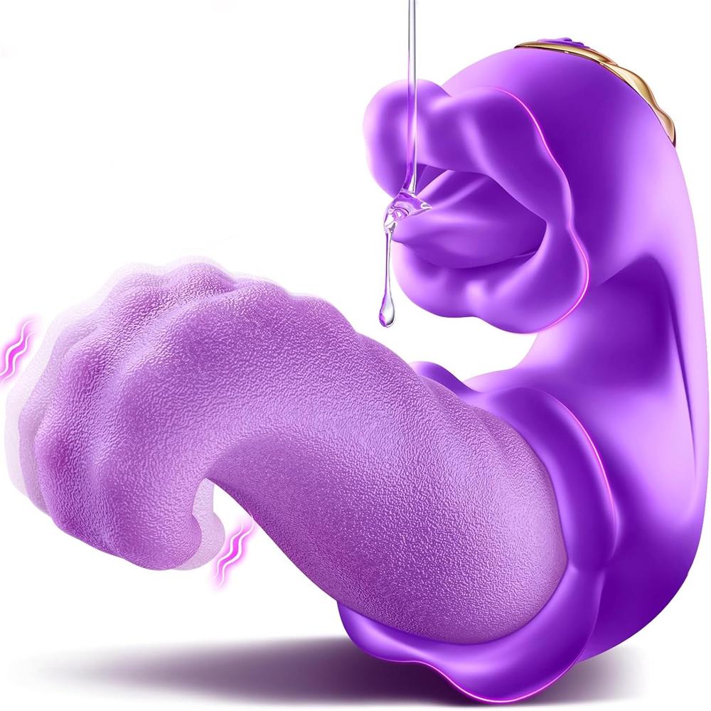 4 in 1 Tongue Licking Clitoral Thrusting G Spot Vibrator with 10 Swinging Vibration Mode (<60 dB) #Kissing #Long Tongue #Pussy To Mouth