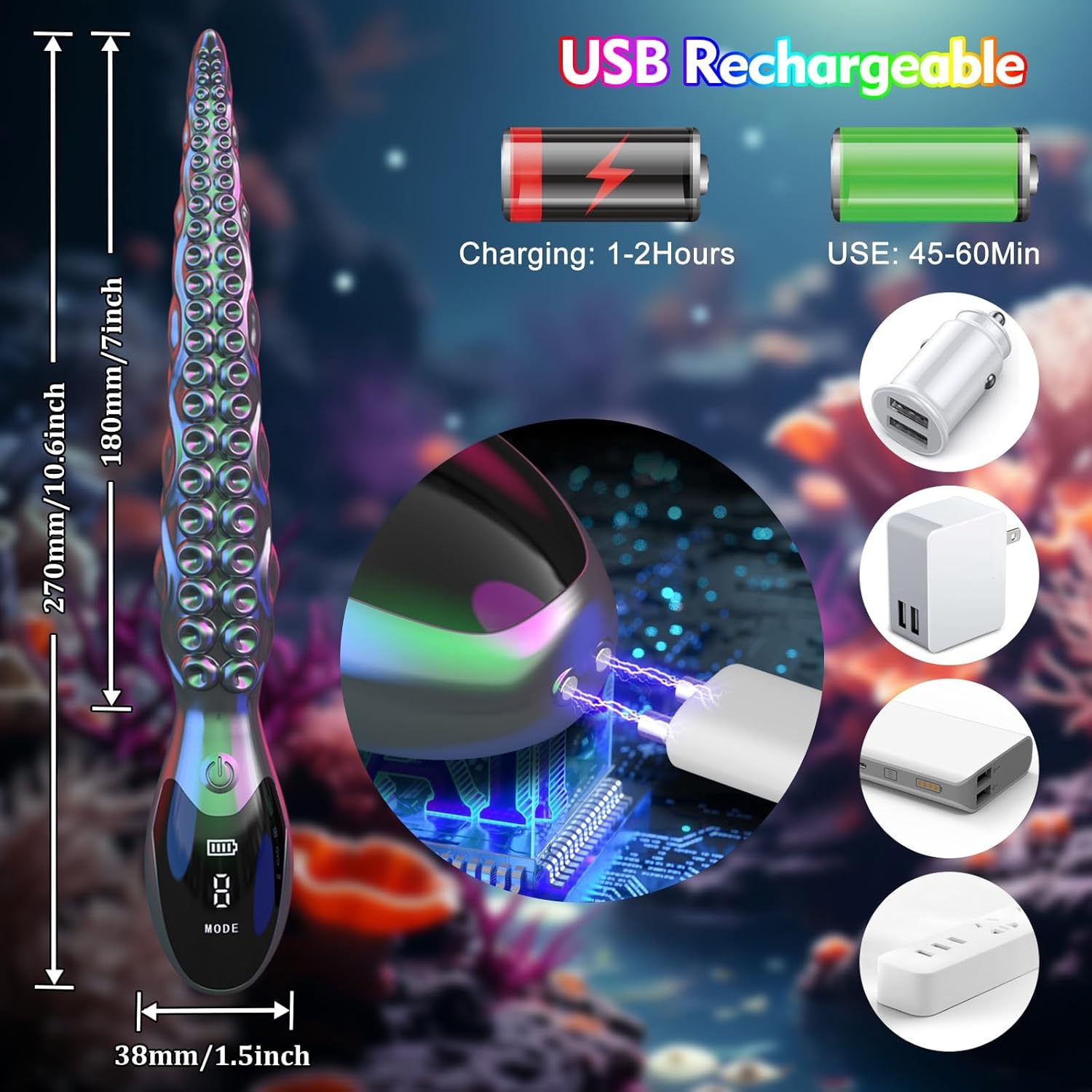 10.6" Tentavibe - Vibrating Tentacle Dildo LED Display Vibrator