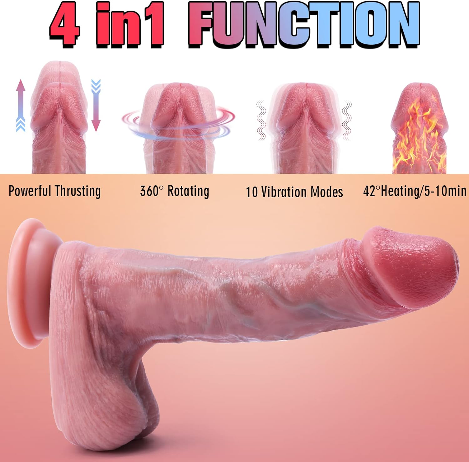 Rahim - Liquid Silicone Vibrating Thrusting Heating Dildo Stimulator with Remote 8.3''