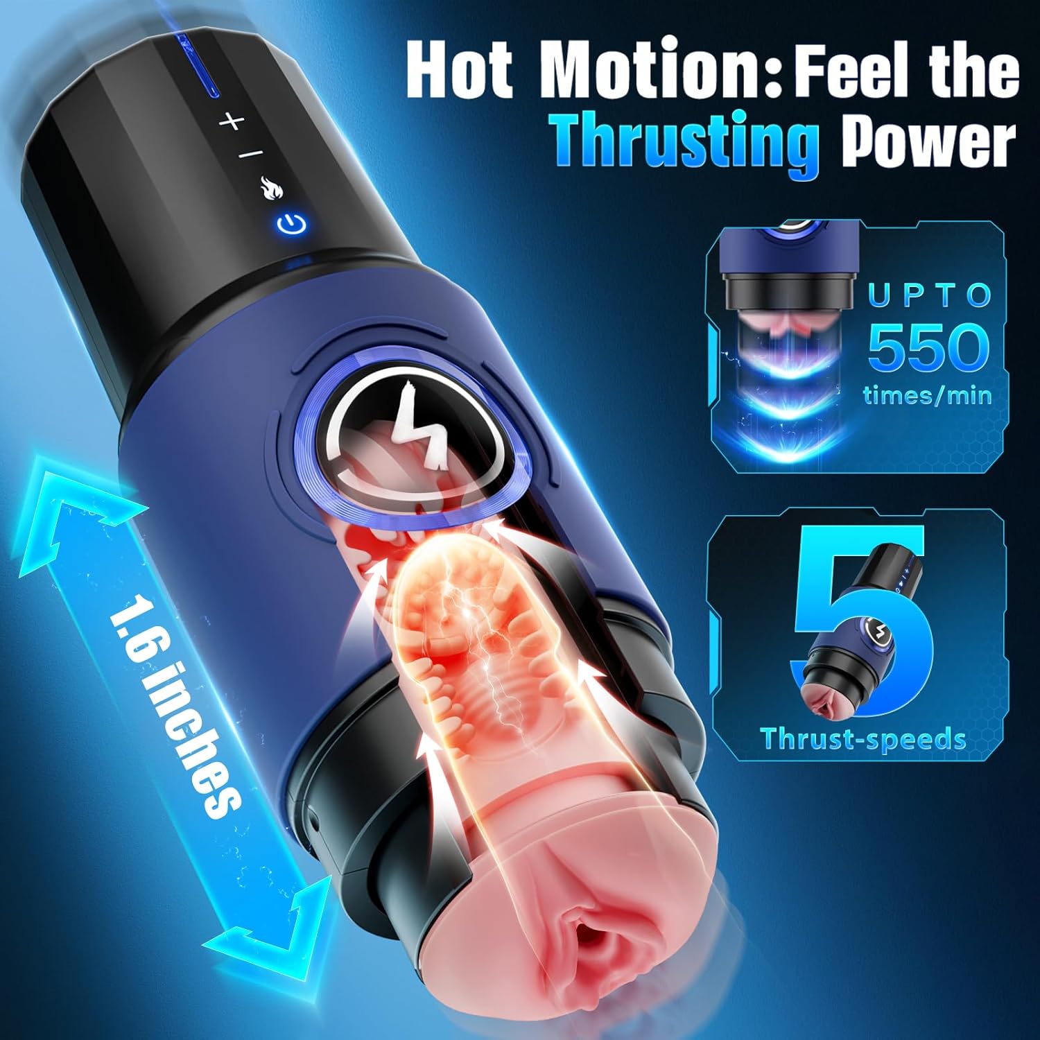 Thrusting Male Masturbator with Heating – 550 Strokes/Min Quiet Brushless Motor & Magnetic Phone Holder