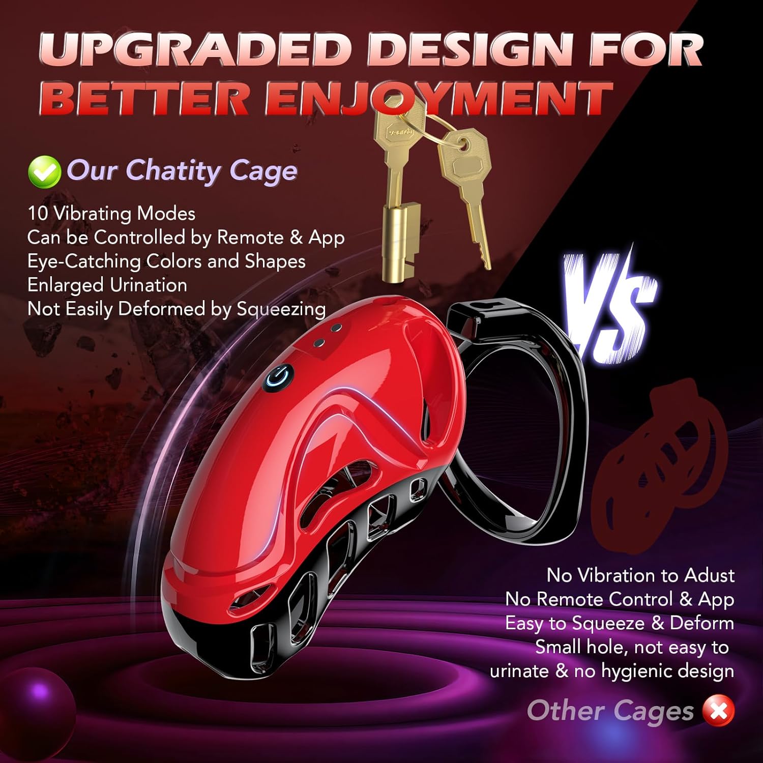Vibrating Chastity Cage - Male Chastity Devices Cock Cage with 10 Vibrations, App & Remote Control