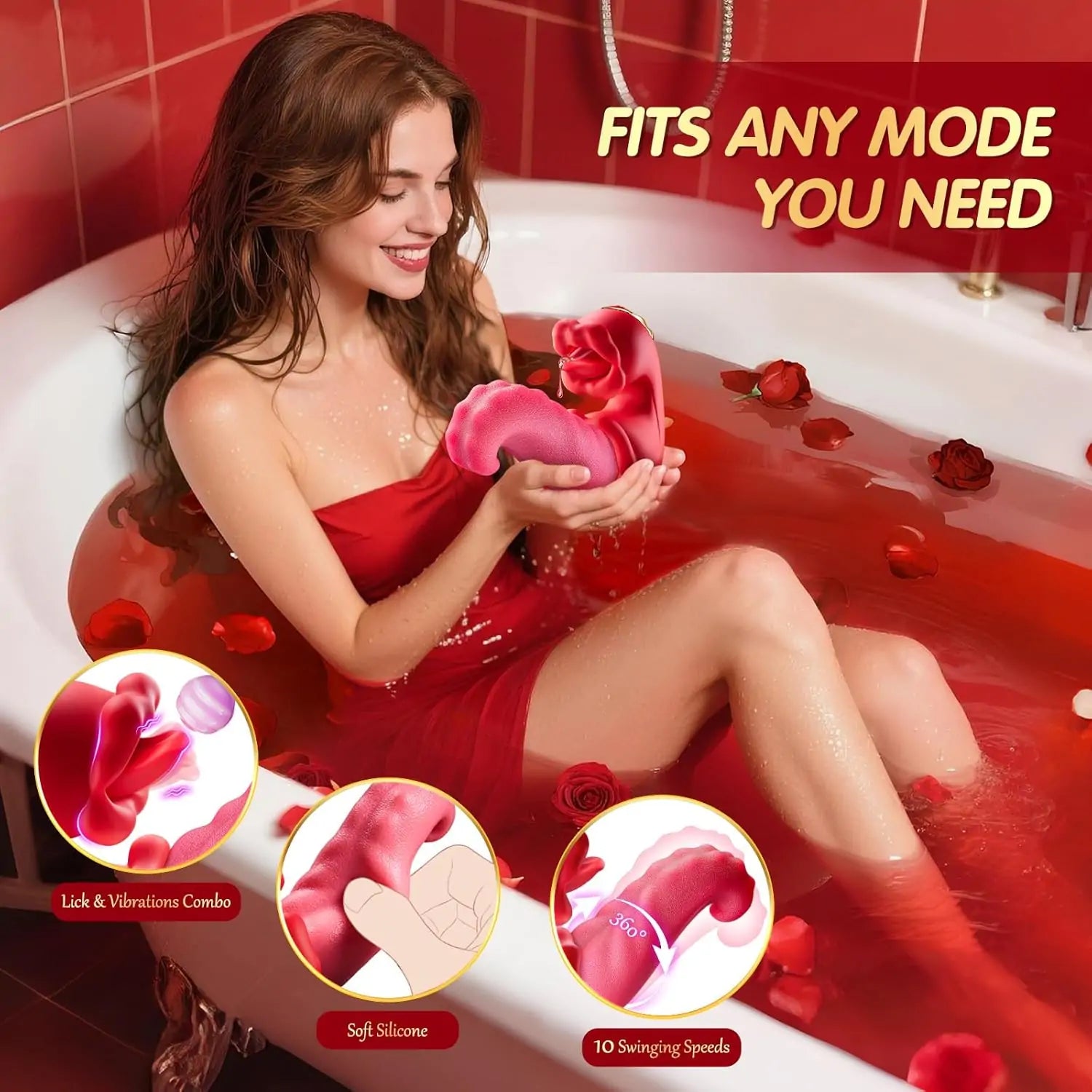 4 in 1 Tongue Licking Clitoral Thrusting G Spot Vibrator with 10 Swinging Vibration Mode (<60 dB) #Kissing #Long Tongue #Pussy To Mouth