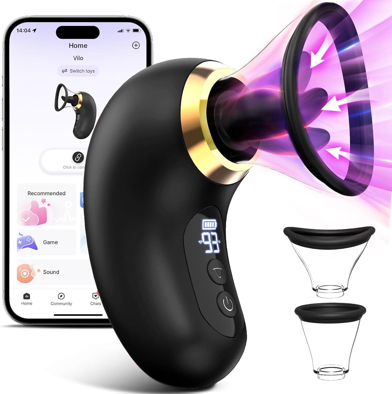 5-in-1 Sucking, Vibrating, and Licking Vibrator with Two Removable Cups (<40 dB)