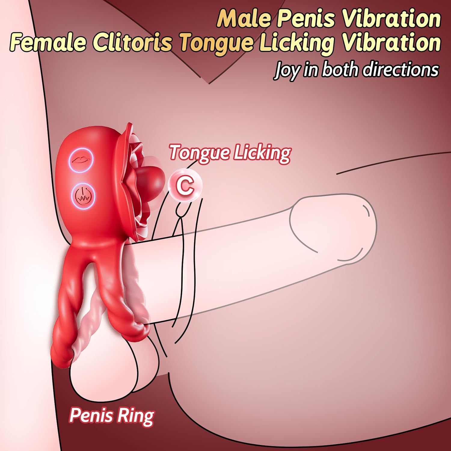 Penis Ring Tongue Vibrator with 10 Licking & 10 Vibrating Modes