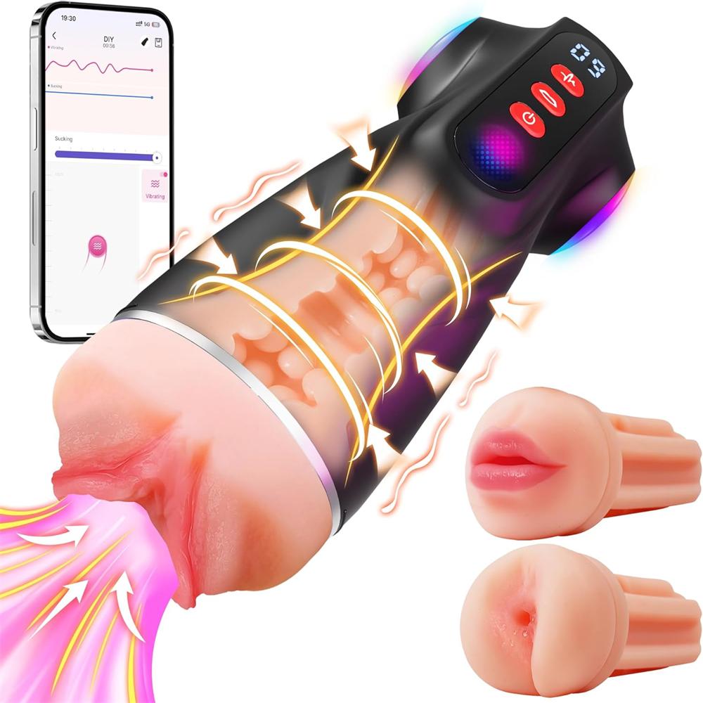 Colorful Lighting Male Stroker App-Controlled Vibrating & Suction Blowjob Masturbator