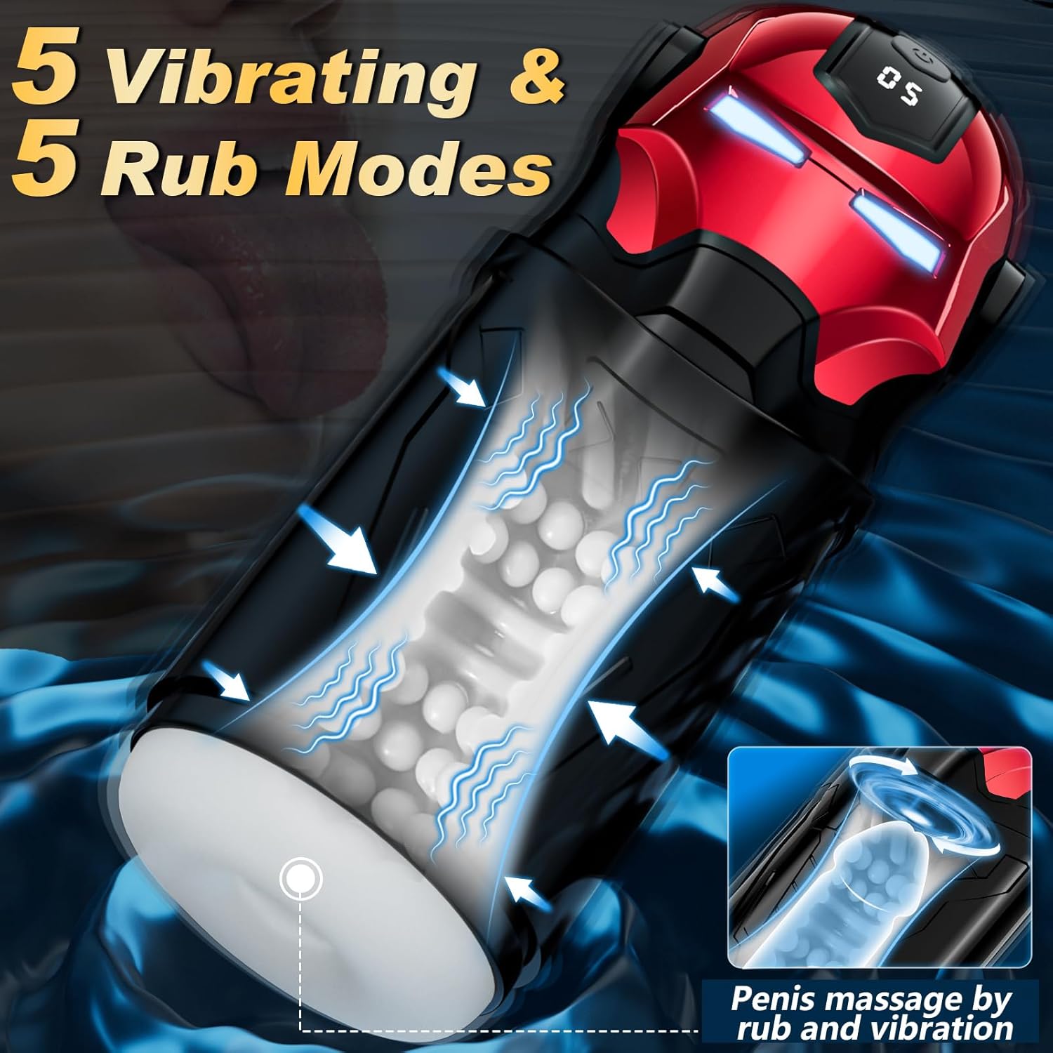 Iron Man 10 IN 1 Upgrade Pleasure System Male Masturbator with 5 Rub & 5 Vibration