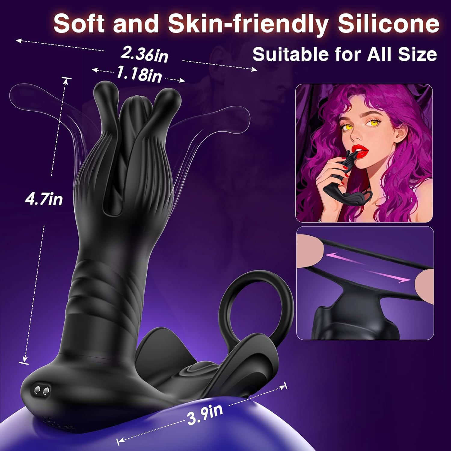 Anal Trainer, Prostate & Cock Ring with 9 Tension Shock Flapping Thrusting Vibrating
