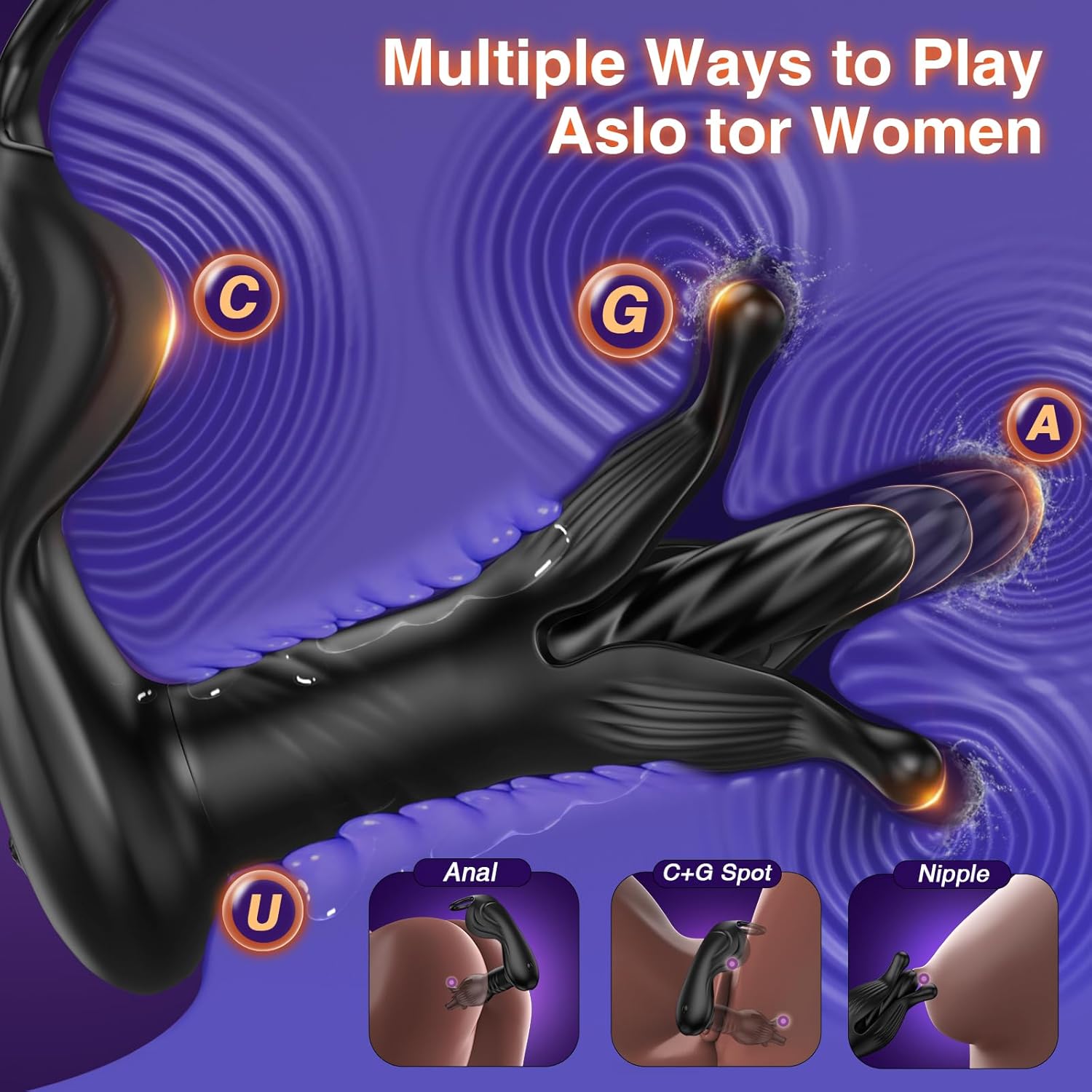 Anal Trainer, Prostate & Cock Ring with 9 Tension Shock Flapping Thrusting Vibrating