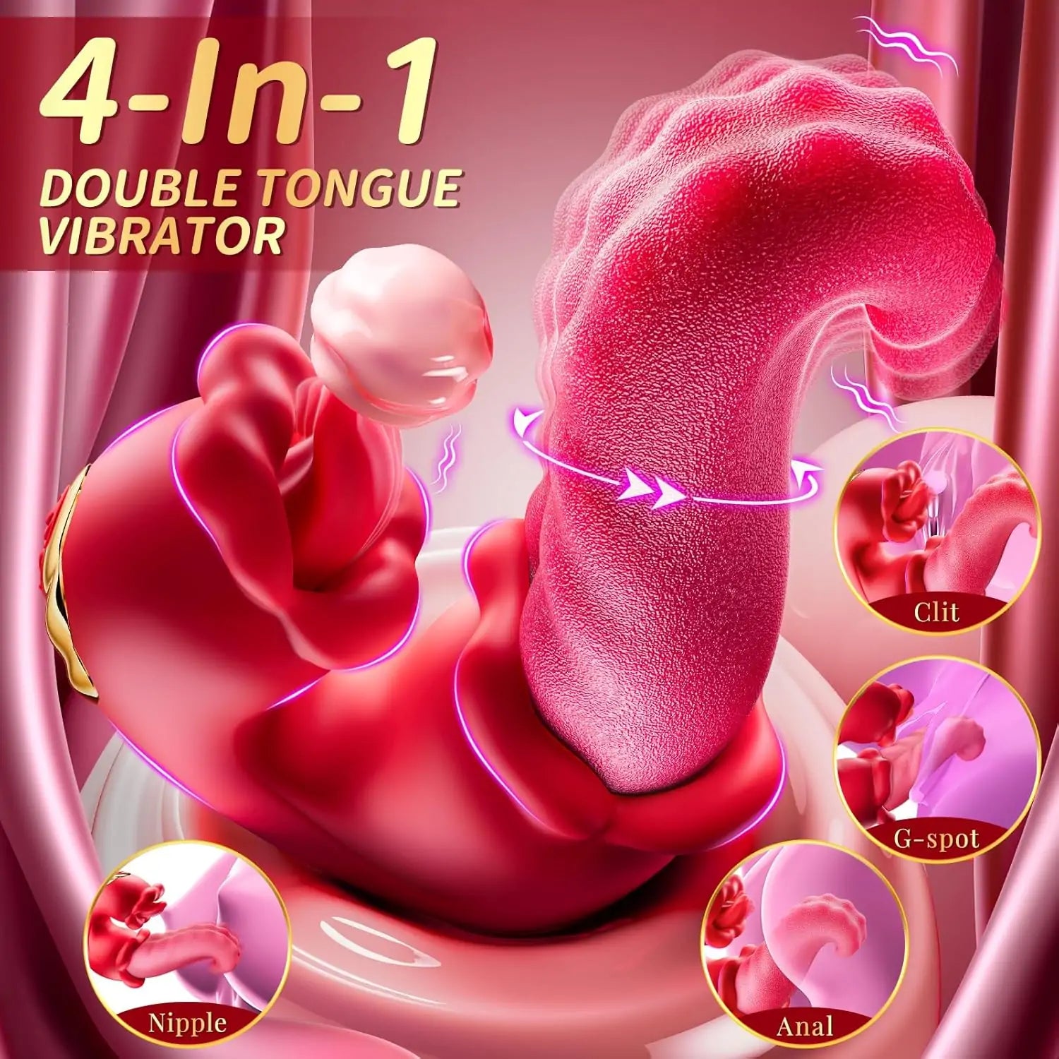 4 in 1 Tongue Licking Clitoral Thrusting G Spot Vibrator with 10 Swinging Vibration Mode (<60 dB) #Kissing #Long Tongue #Pussy To Mouth