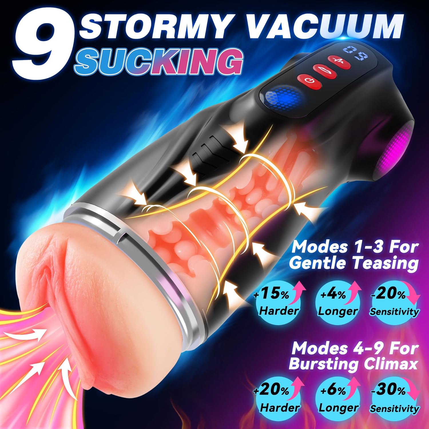 Colorful Lighting Male Stroker App-Controlled Vibrating & Suction Blowjob Masturbator