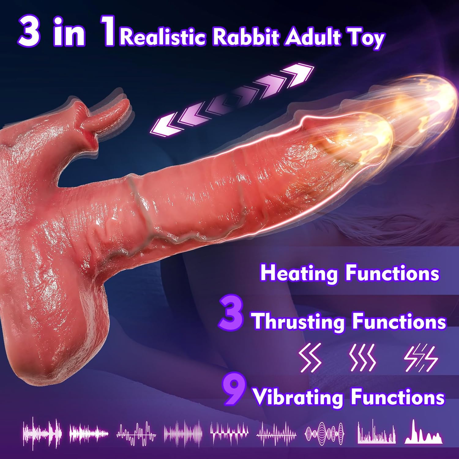 Deluxe 8.6" Thrusting Realistic Dildo Vibrator with Heating & Rabbit Tongue