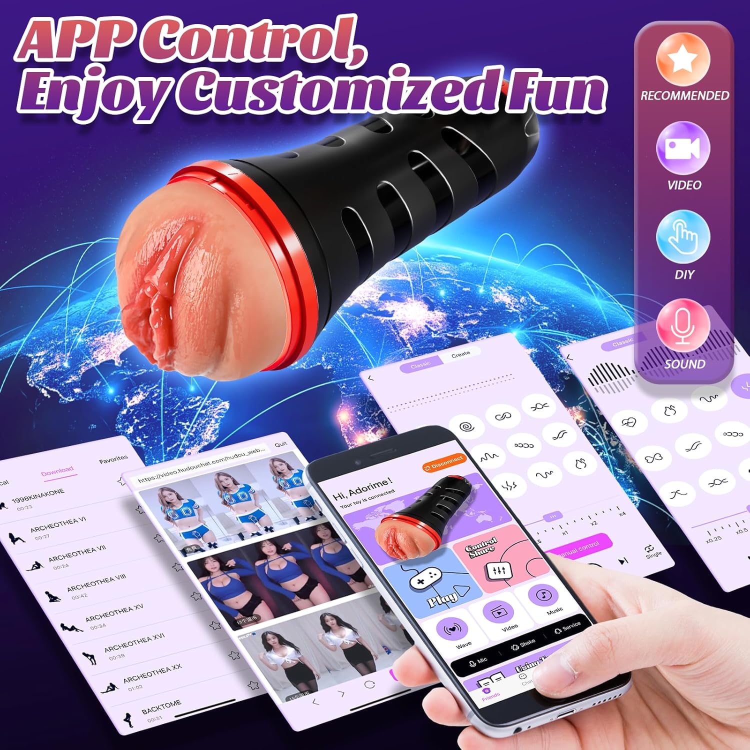 Pocket Pussy Stroker with App Sync, Suction & Vibration, and Phone Holder