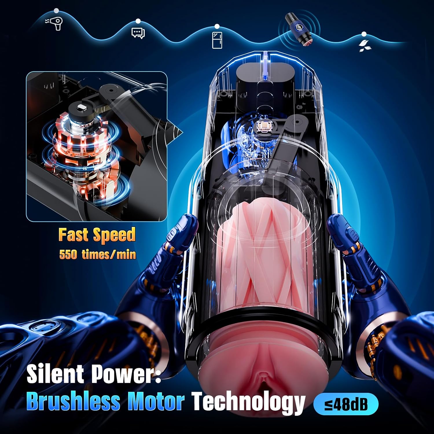 Thrusting Male Masturbator with Heating – 550 Strokes/Min Quiet Brushless Motor & Magnetic Phone Holder