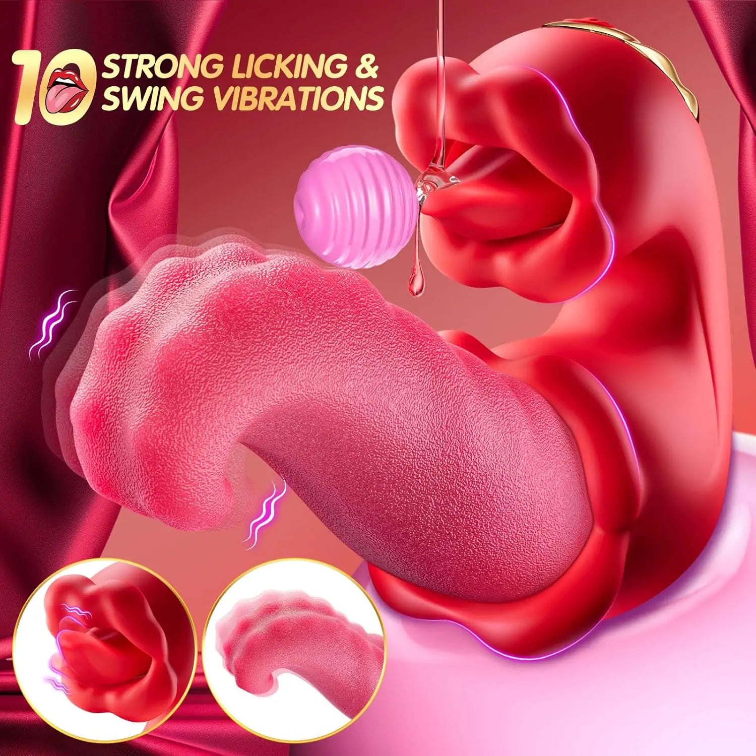 4 in 1 Tongue Licking Clitoral Thrusting G Spot Vibrator with 10 Swinging Vibration Mode (<60 dB) #Kissing #Long Tongue #Pussy To Mouth