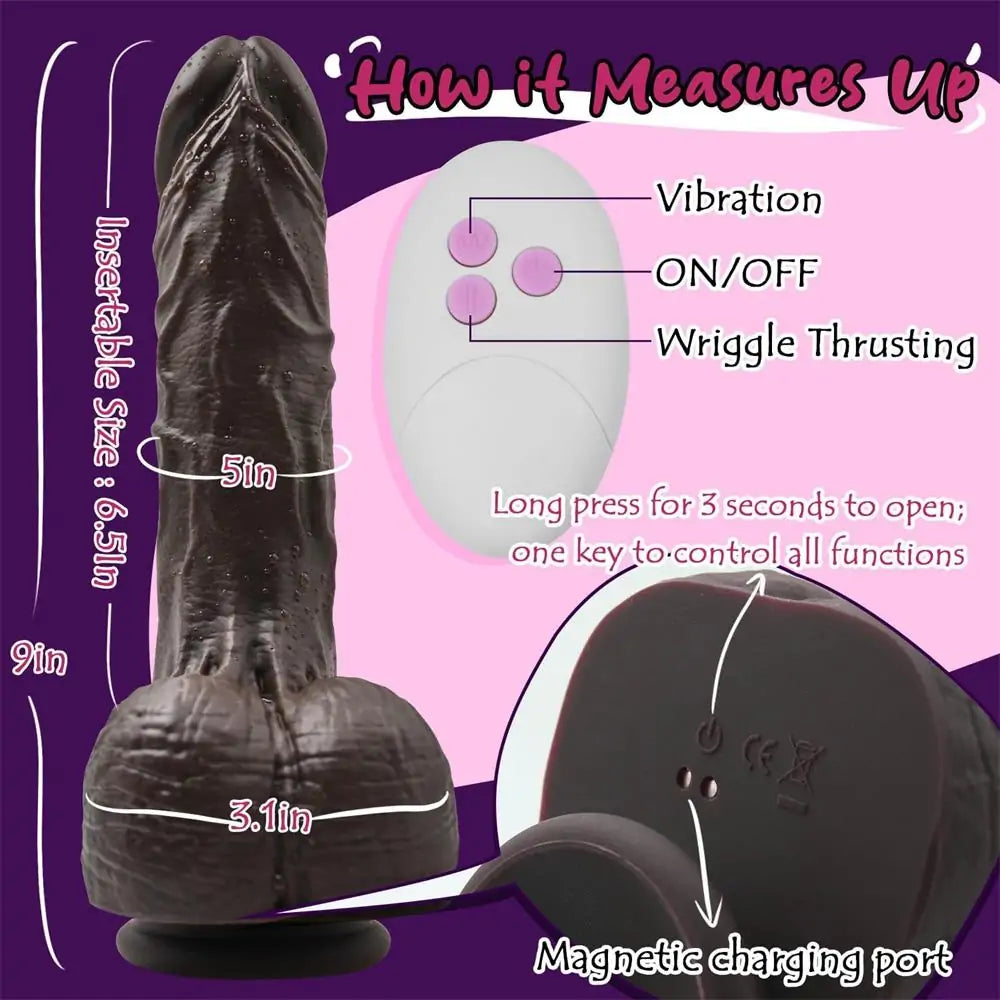 9 Inch Wriggling Black Dildo Vibrator with Remote Control