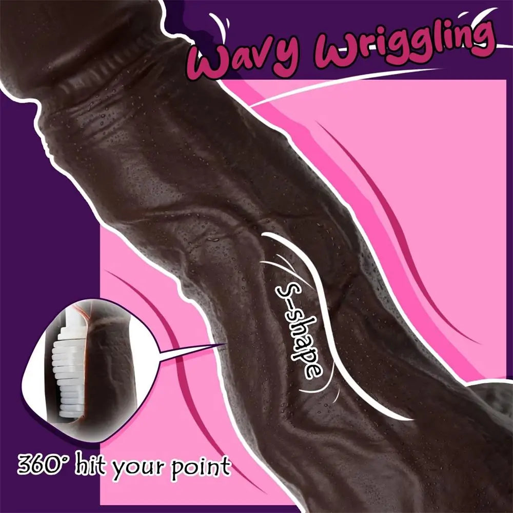 9 Inch Wriggling Black Dildo Vibrator with Remote Control