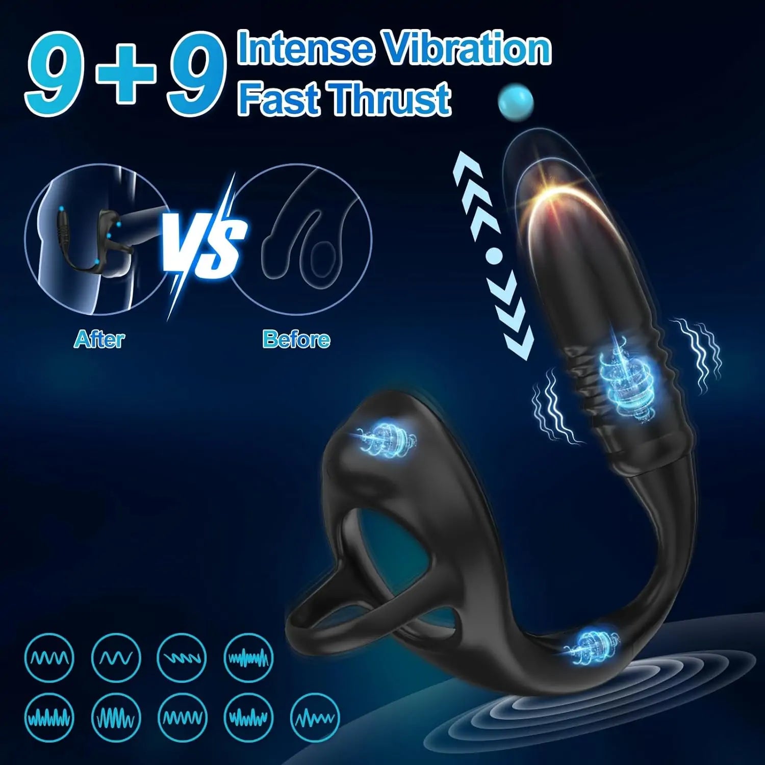 AcmeJoy Bluetooth Remote Control 9 Thrusting Vibrating Prostate Massager with Penis Ring