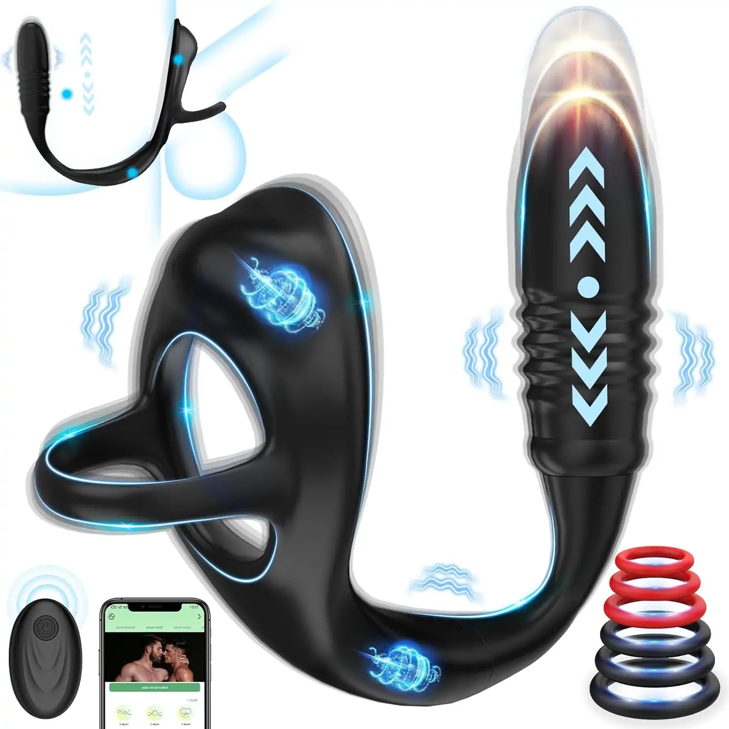 APP Remote Control Vibrating Penis Ring with Anal Plug Vibrator