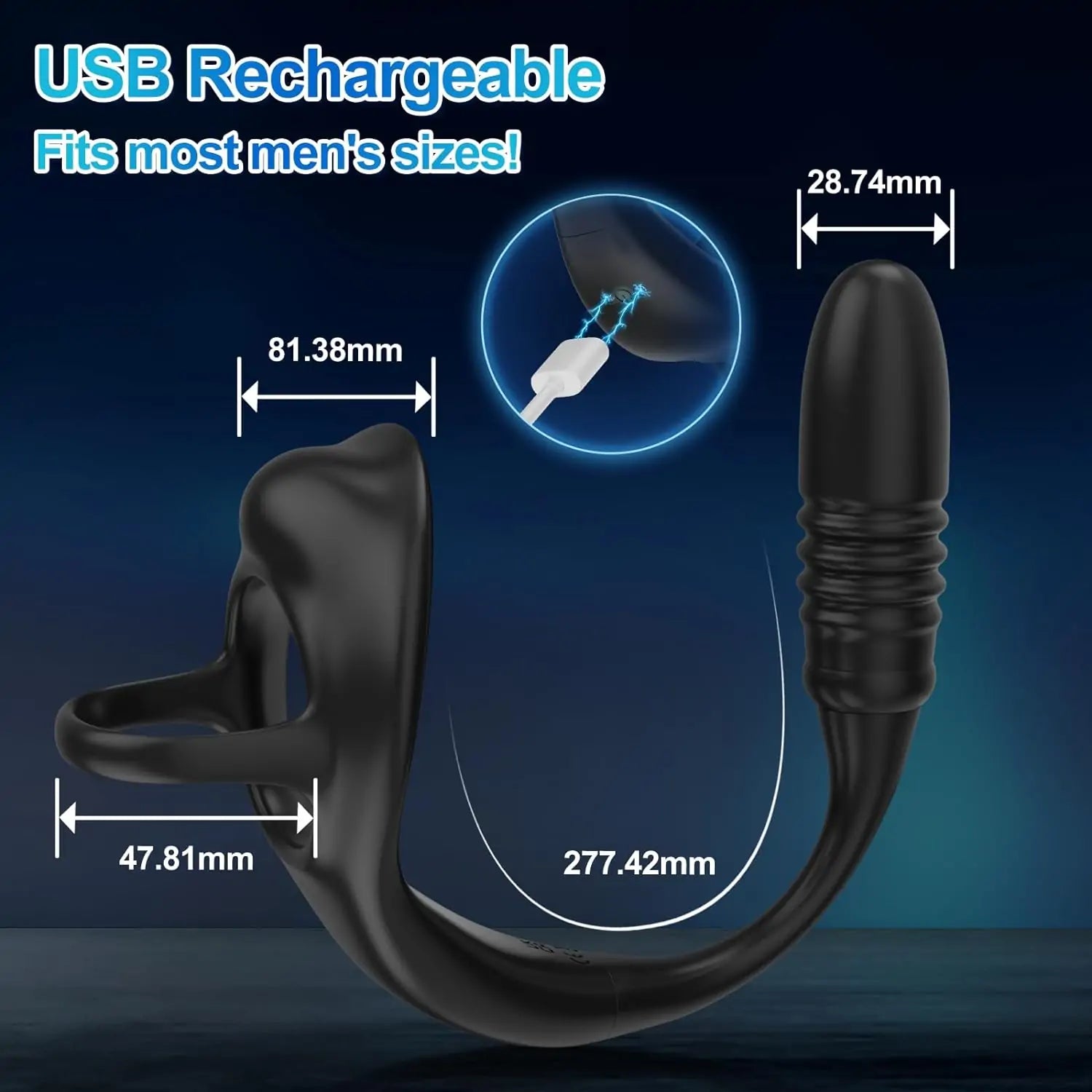 Bluetooth Remote Control 9 Thrusting Vibrating Prostate Massager with Penis Ring 3.5 Inch
